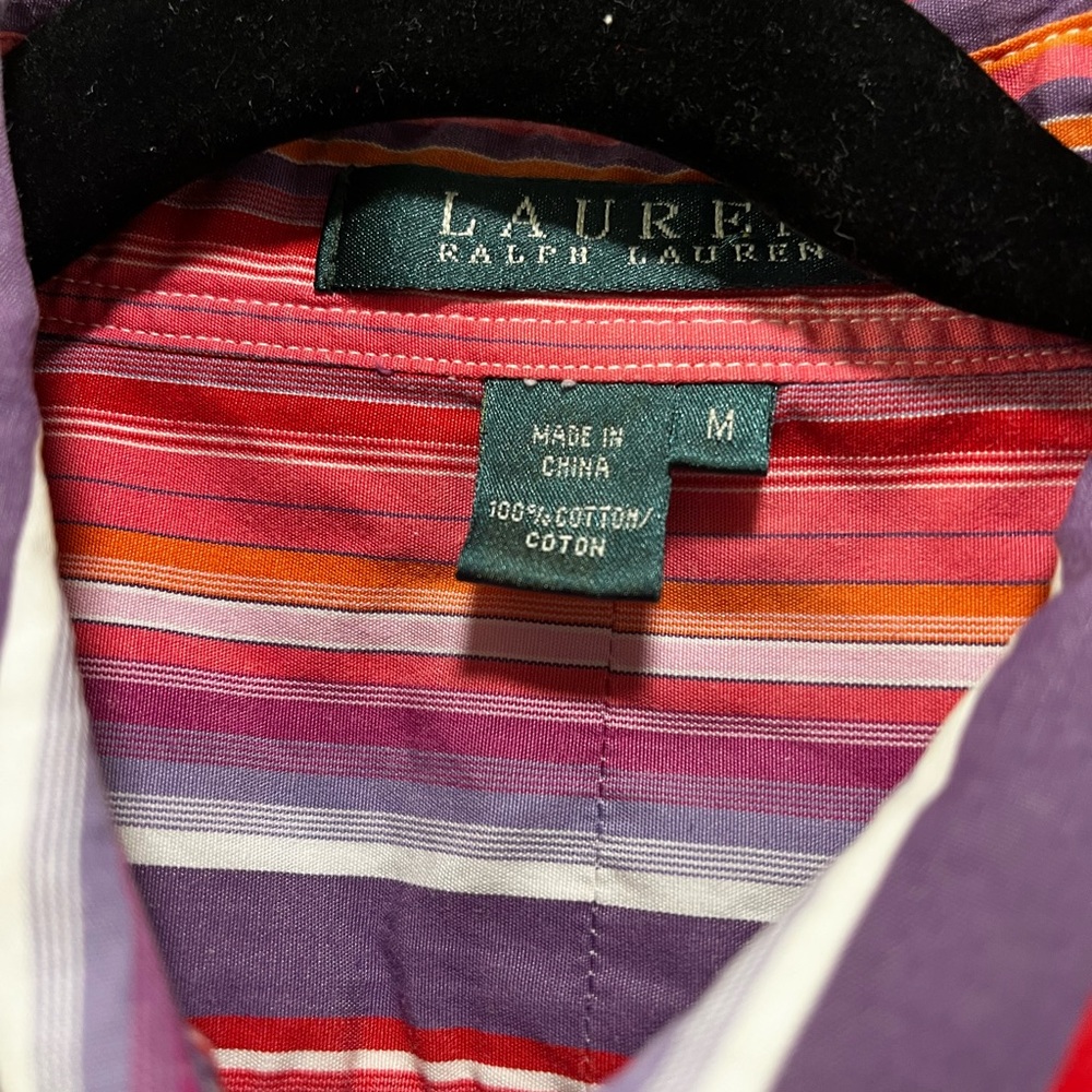 Womens Ralph Lauren Multicolor Striped Button-Down Shirt (Red, Pink, Purple) - Picture 4 of 5